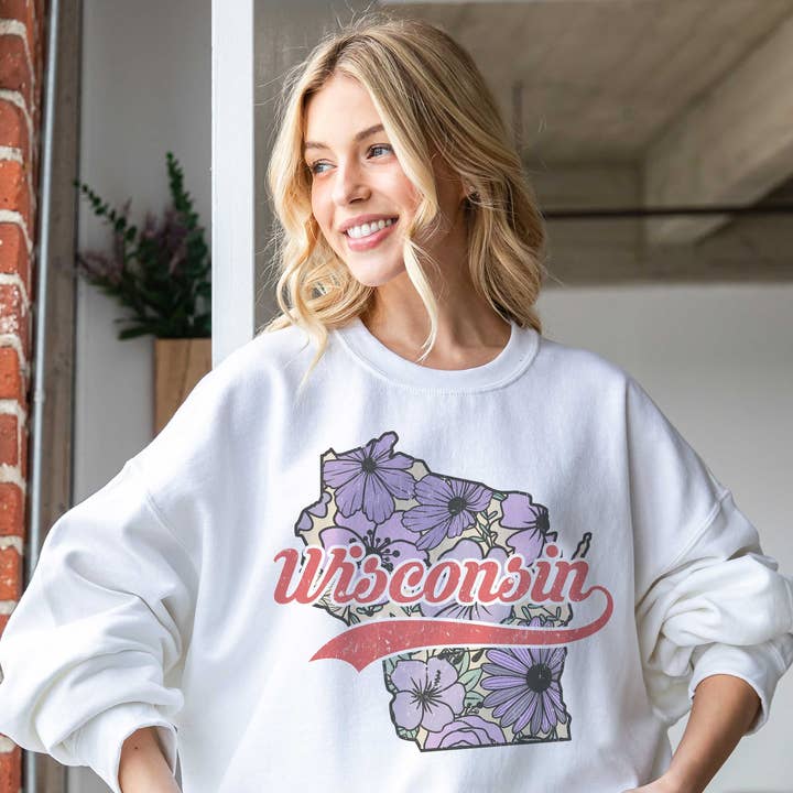 WISCONSIN FLOWER STATE Oversized Graphic Sweatshirt for wholesale by BLUME & CO.