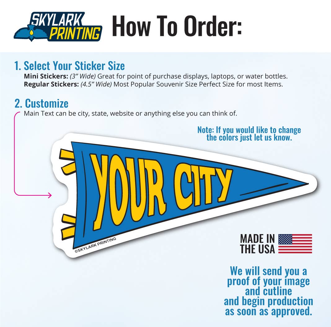 Skylark Printing - Wholesale Sticker - Custom Name Drop Pennant Souvenir Sticker1