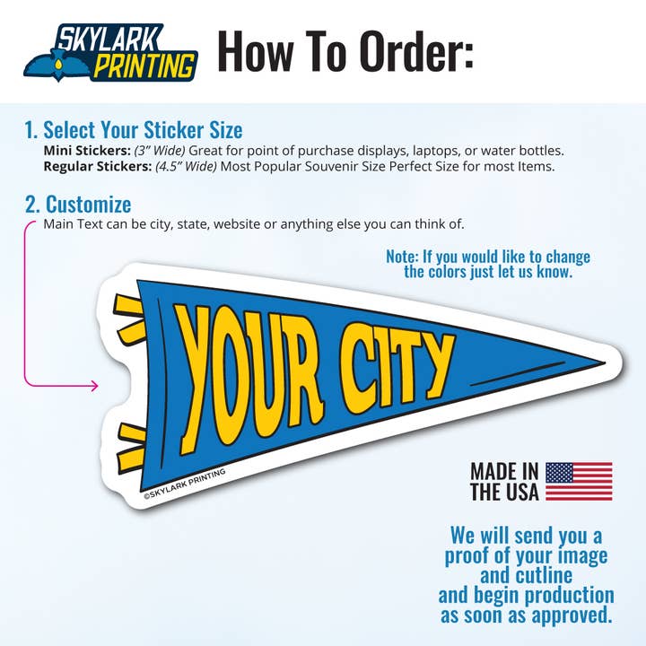 Skylark Printing - Wholesale Sticker - Custom Name Drop Pennant Souvenir Sticker1