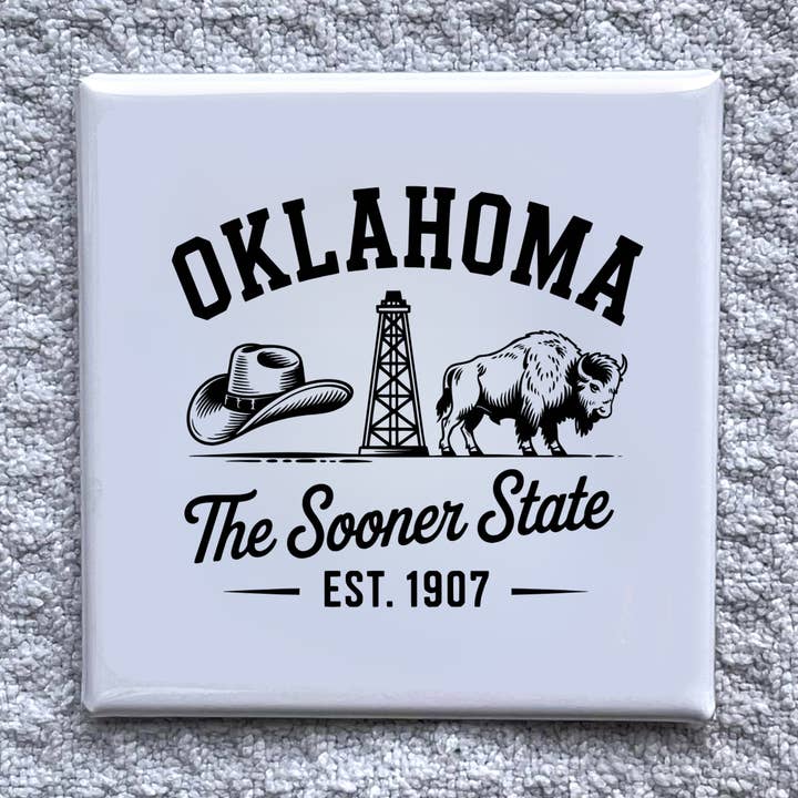Aimant d'État Oklahoma 2x2" - Souvenir de Frigo Fait Main pour la vente par Made With Aloha Magnets,llc