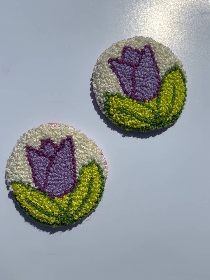 Posavasos de coche con tulipán morado hecho a mano con aguja de perforar para venta al por mayor de Honey Punches