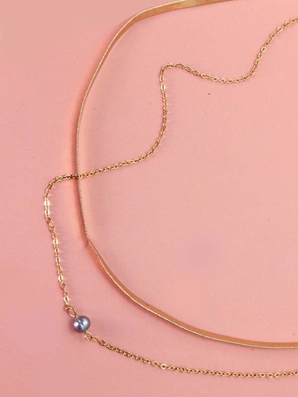 SNAKE CHAIN PEARL LAYER NECKLACE | 25N494 for wholesale by JOSSLYN by wall to wall
