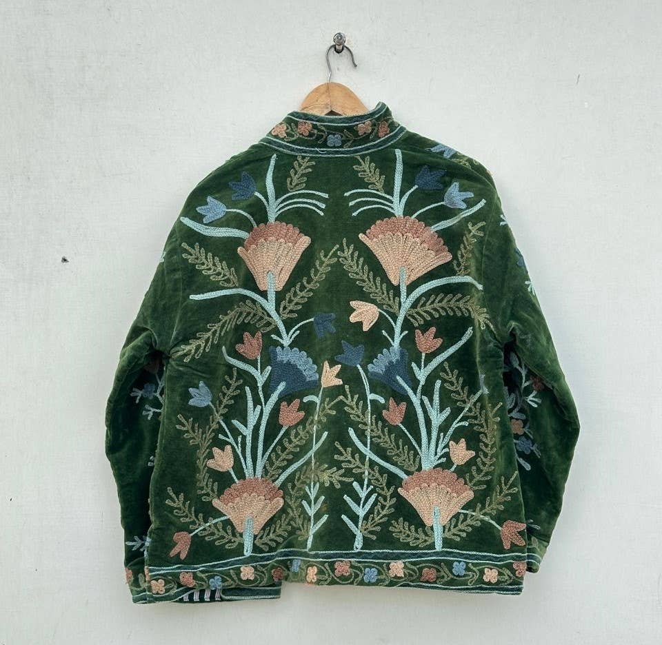 Ayras World - Wholesale Jacket - Women's - Velvet Suzani Jacket - Green1