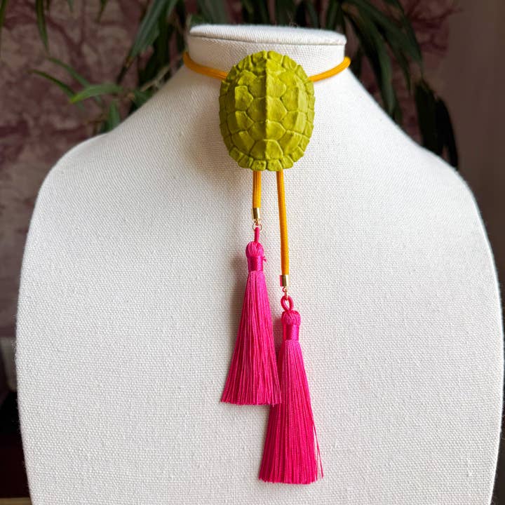 Tortoise Bolo Olive Green with Golden Yellow & Fuchsia for wholesale by Rahya Jewelry Design