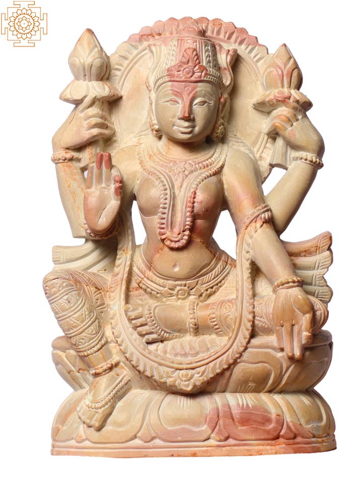 8" välsignelsesgudinna Lakshmi | Rosa stenstaty för wholesale av Exotic India Art