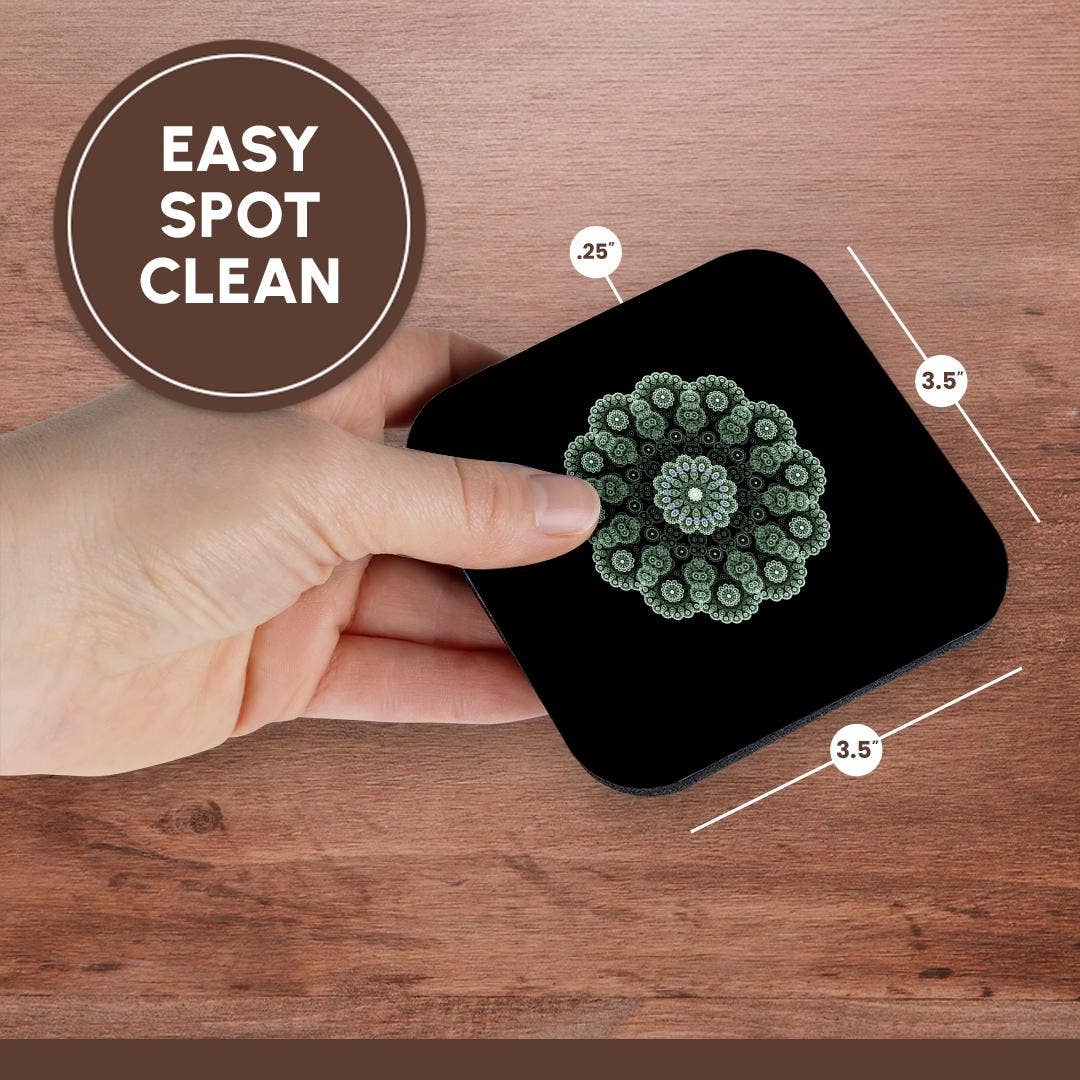 3dRose - Wholesale Coasters - 3dRose, Image of Fractal Green Mandela On Black, Coaster13