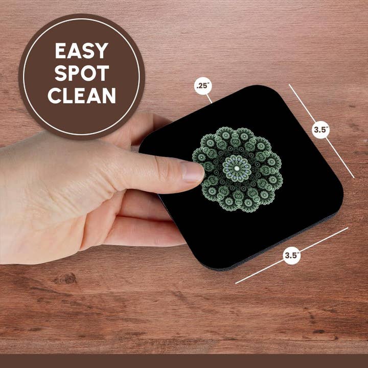 3dRose - Wholesale Coasters - 3dRose, Image of Fractal Green Mandela On Black, Coaster13