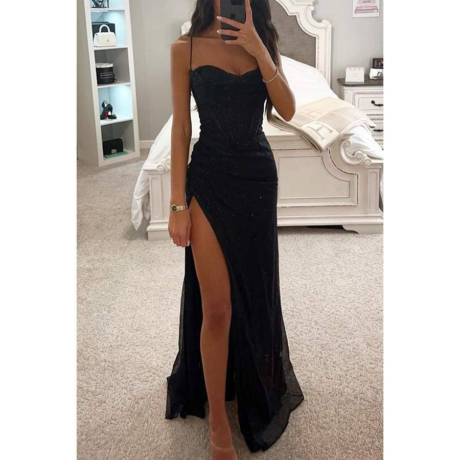Fashion Combination - Wholesale Dress - Women's - Sparkly High-Slit Evening Gown with Draped Bodice – Elegant 13