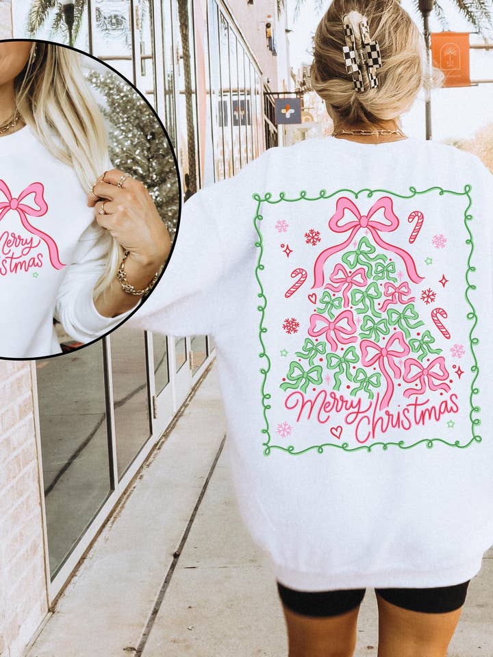 Sudadera Gris de Vacaciones con Lazo Coqueta | Feliz Navidad para venta al por mayor de Curly Tailed Designs