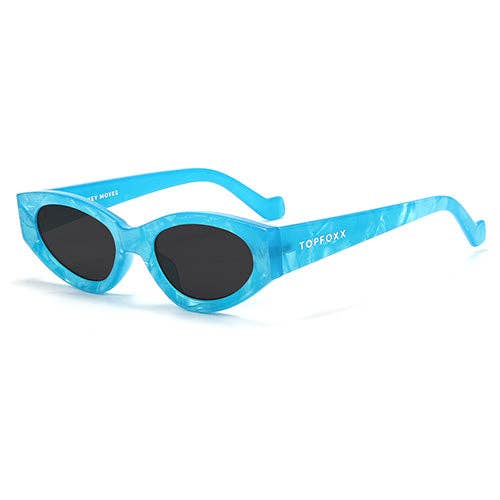 Turquoise - Noir Kat x Money Moves - Lunettes de soleil œil de chat bleu en vente sur Faire2