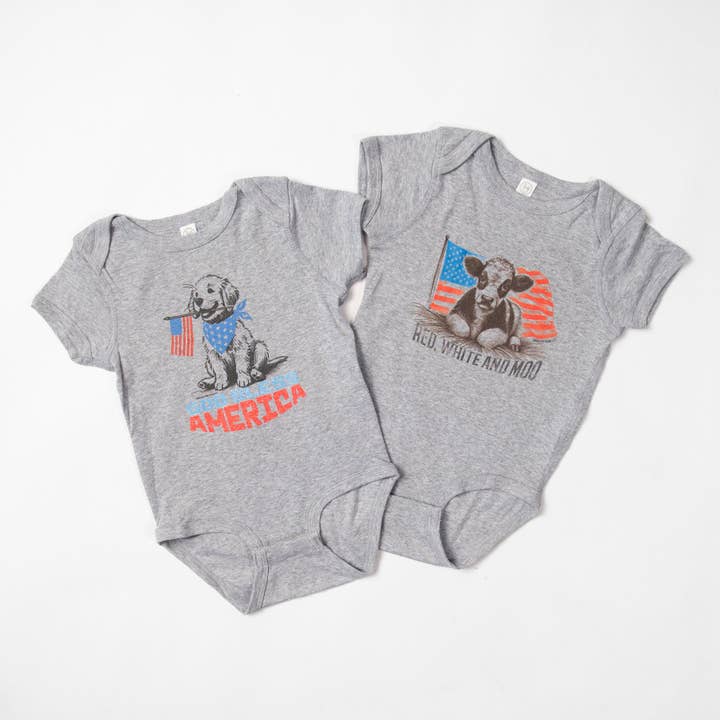 American Farm Company - Wholesale Onesie - Kids - Patriotic Puppy 'God Bless America' Baby Onesie