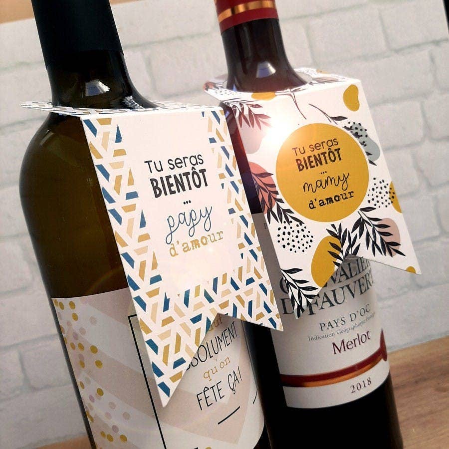 La vie en magenta – Großhandel Geschenkanhänger-Etikett – Schwangerschaftsankündigung Großeltern - Flaschenhals-Etikett1