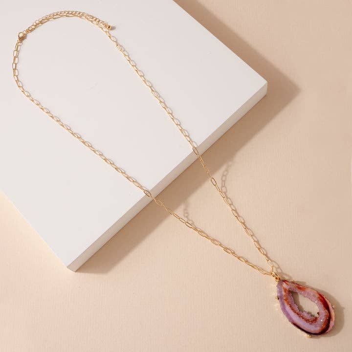StarryNYC - Vente Colliers à pendentif - Collier à chaîne avec pendentif en forme de larme et agate en forme de larme, aspect naturel2