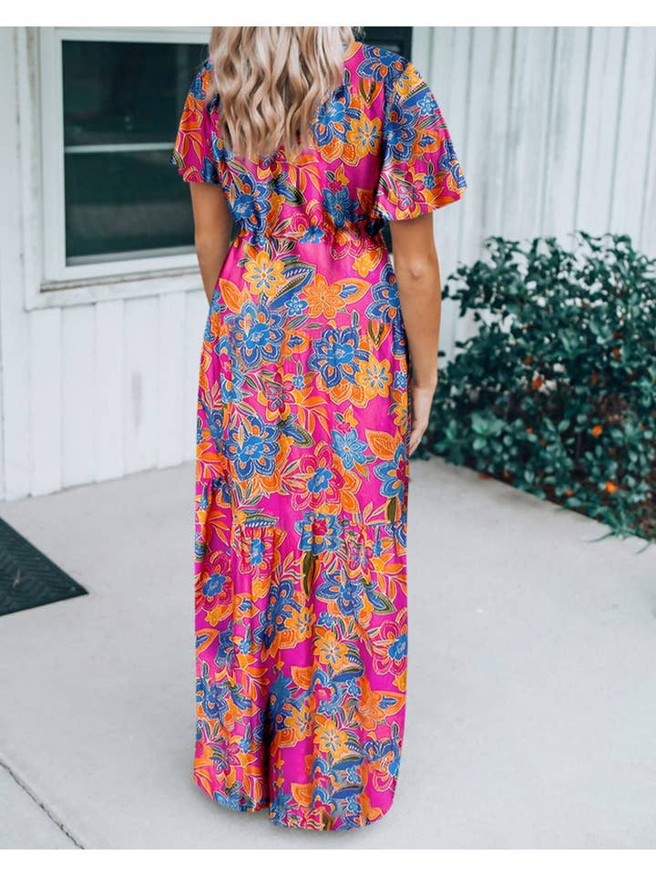 Rose Floral Wrap V-Neck Maxi Dress for wholesale on Faire