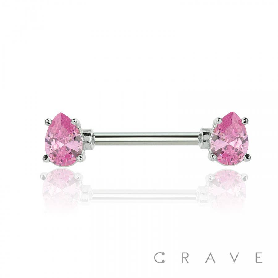 CRAVE - Wholesale Nipple Ring - TEARDROP PRONG SET 316L SURGICAL STEEL NIPPLE BAR0