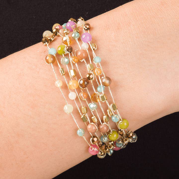 Marquet - Wholesale Beaded Bracelet - Reena Silk and Stone Bracelet with Printed Retail Price2
