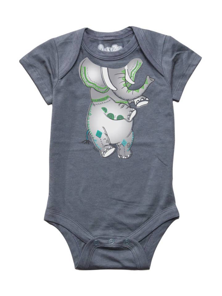 Tutina per neonati con elefante danzante educativo in antracite per la vendita all'ingrosso da parte di Peek-A-Zoo