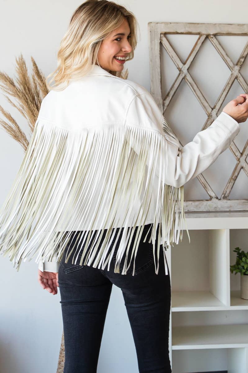 Veveret - Vente Veste en cuir – femme - Veste de moto vintage en similicuir à franges9