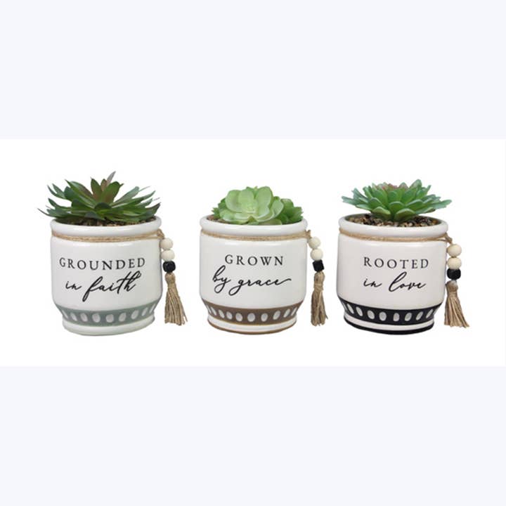 Young's - Wholesale Plant Pot - Ceramic Inspirational Home Planter, 3 Ast. (SKU#: 12496)