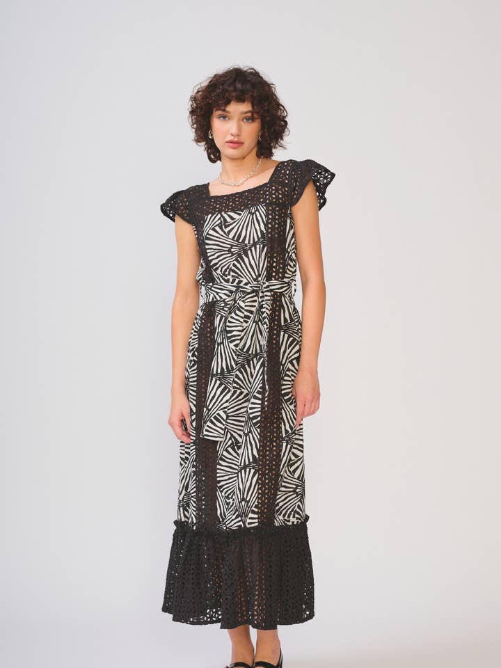 BLK WHT PETAL STORMI DRESS for wholesale on Faire0