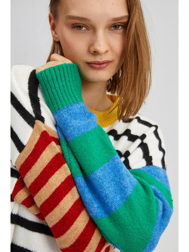 Ecru Colorblock Striped Knit Sweater Dress for wholesale on Faire3