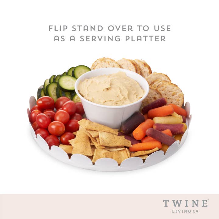 Twine - Wholesale Cake Stand - 11 inch Galvanized Metal Cake Stand Scalloped Edges in White5