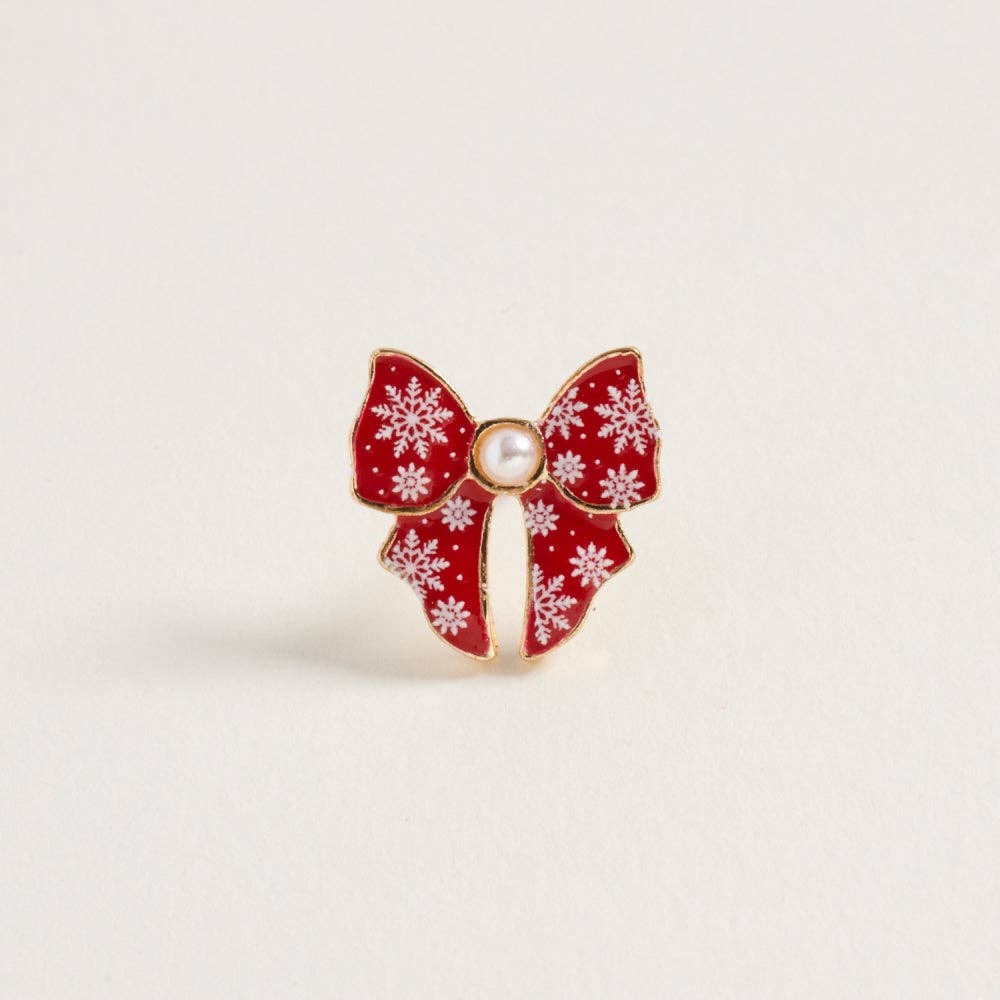 Designature New York - Wholesale Stud/Post Earrings - Christmas Pattern Ribbon with Pearl Post Earrings14