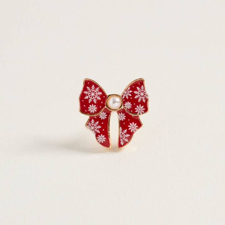 Designature New York - Wholesale Stud/Post Earrings - Christmas Pattern Ribbon with Pearl Post Earrings14