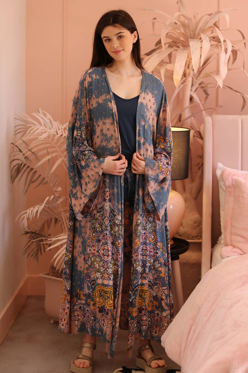 ANGIE - Wholesale Kimono - Women's - BJ664-W702 BLEACH TIE DYE PRINTED DUSTER KIMONO24