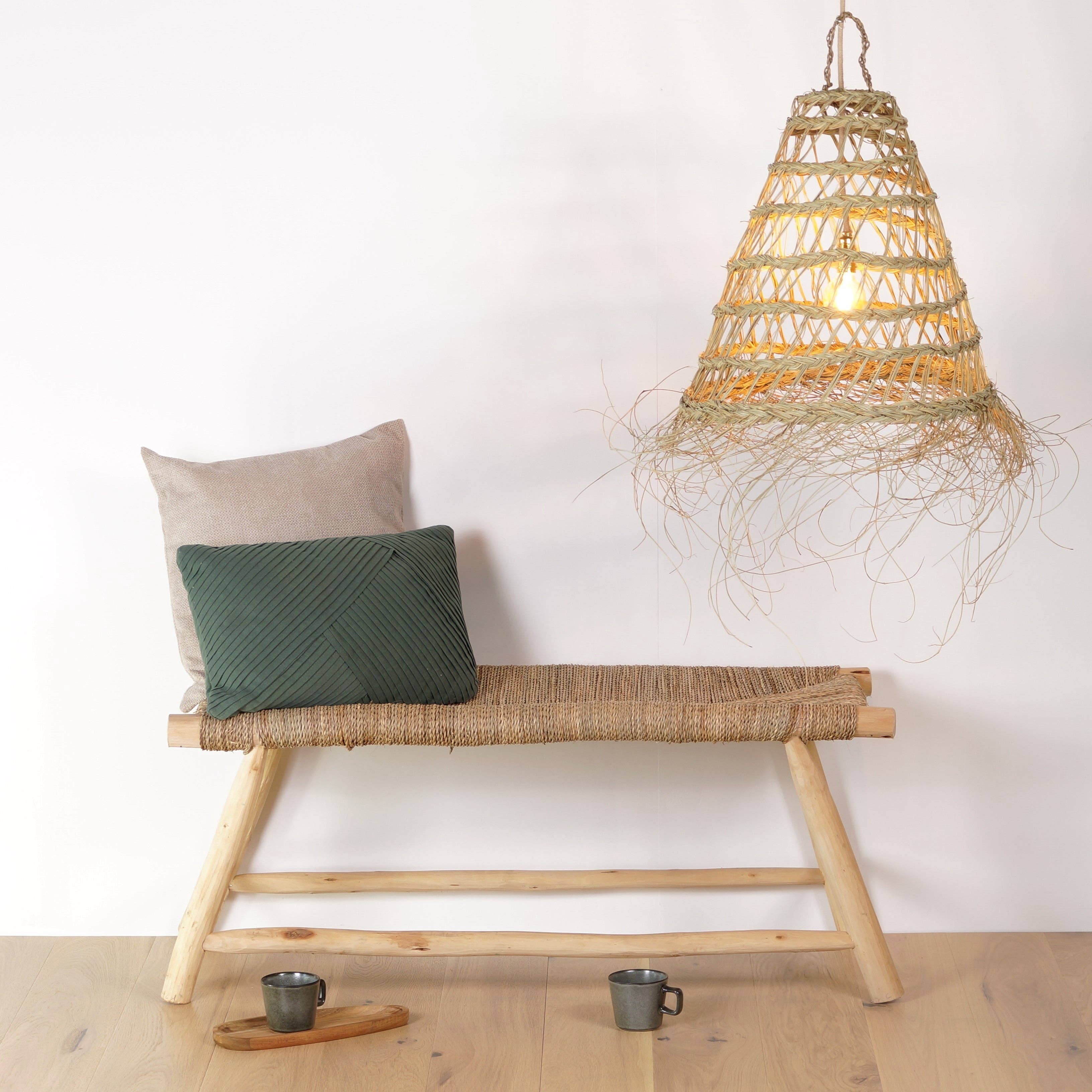 Bohome Living - Vendita all'ingrosso Panche - Panca etnica in legno con intreccio naturale 100 cm1