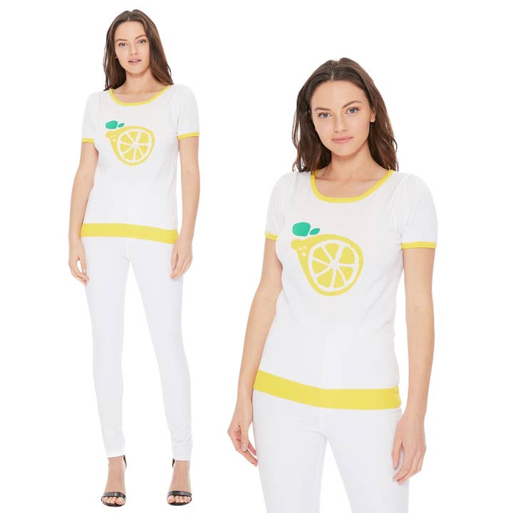 YELLOW Short Sleeve Crewneck Lemon Print T-Shirt Sweater MK32001 for wholesale on Faire