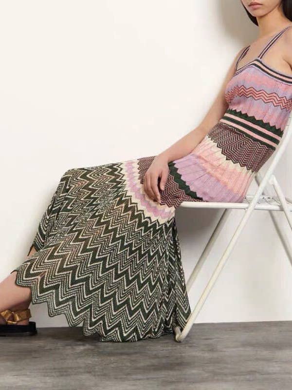 Multi Colored DR331 Retro Pleated Knit Dress - Spring/Summer Chic for wholesale on Faire2