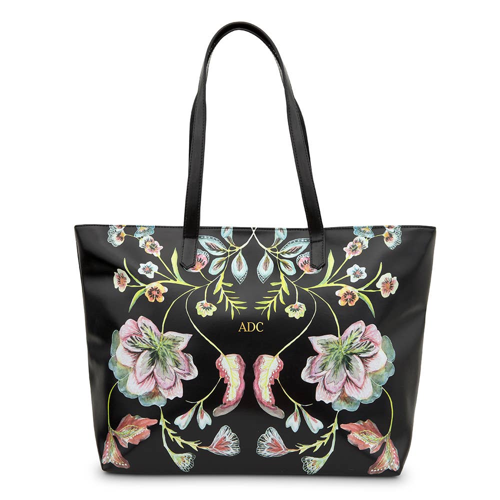 Weddingstar Inc. - Wholesale Tote Bag - Women's - Large Custom Faux Leather Tote Bag - Black Vintage Floral3