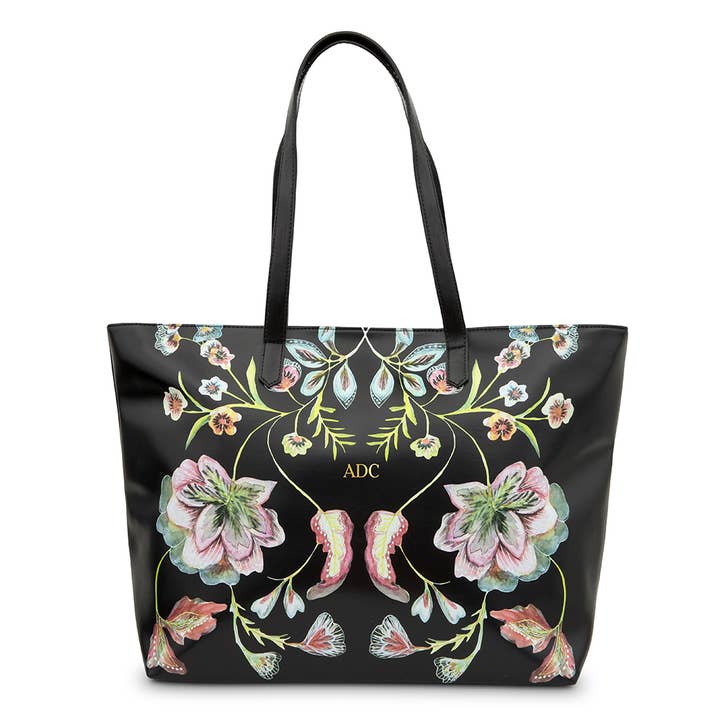 Weddingstar Inc. - Wholesale Tote Bag - Women's - Large Custom Faux Leather Tote Bag - Black Vintage Floral3