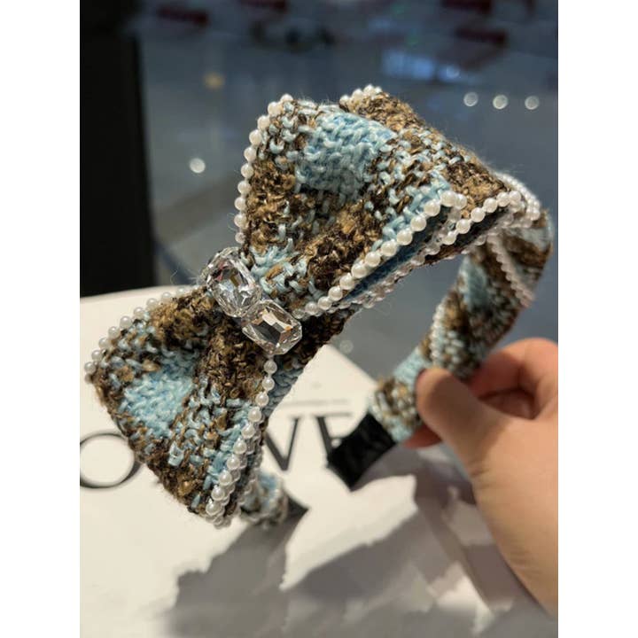 KiddieKickz - Wholesale Fashion Headband - Kids - Sophisticated Sweetheart Plaid Tweed Bow Headband5