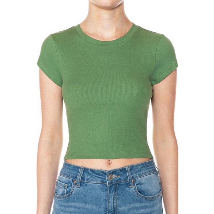 Timeless - Wholesale T-Shirt - Women's - RIBBED ROUND NECK SHORT SLEEVE CROPPED T SHIRT TOP5