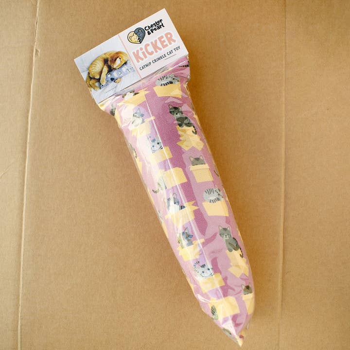 Chester and Pearl - Wholesale Pet Toy - Cat - Tabby Cats in Boxes Kicker Cat Toy - Lilac