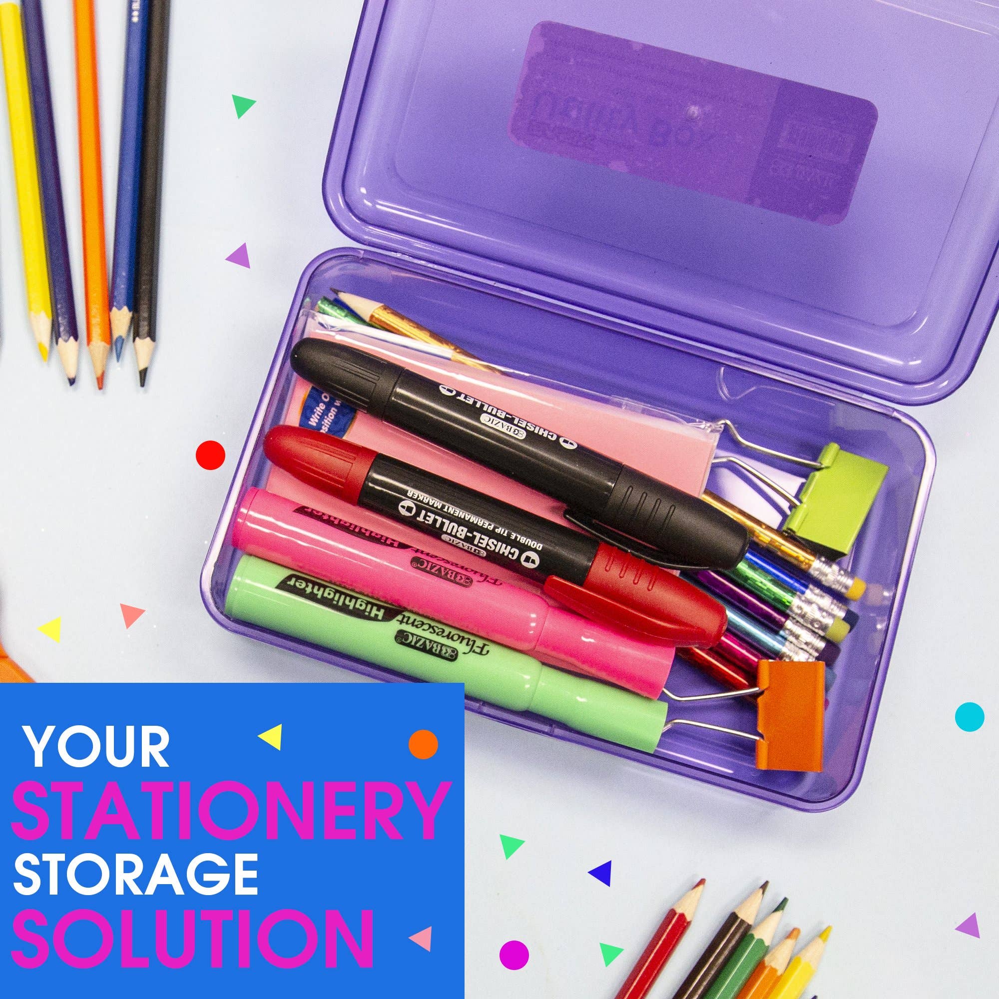 Luna Office Supply -  Everyday Essential - Wholesale Pencil Case/Pouch - Plastic Pencil Case Utility Storage Box2