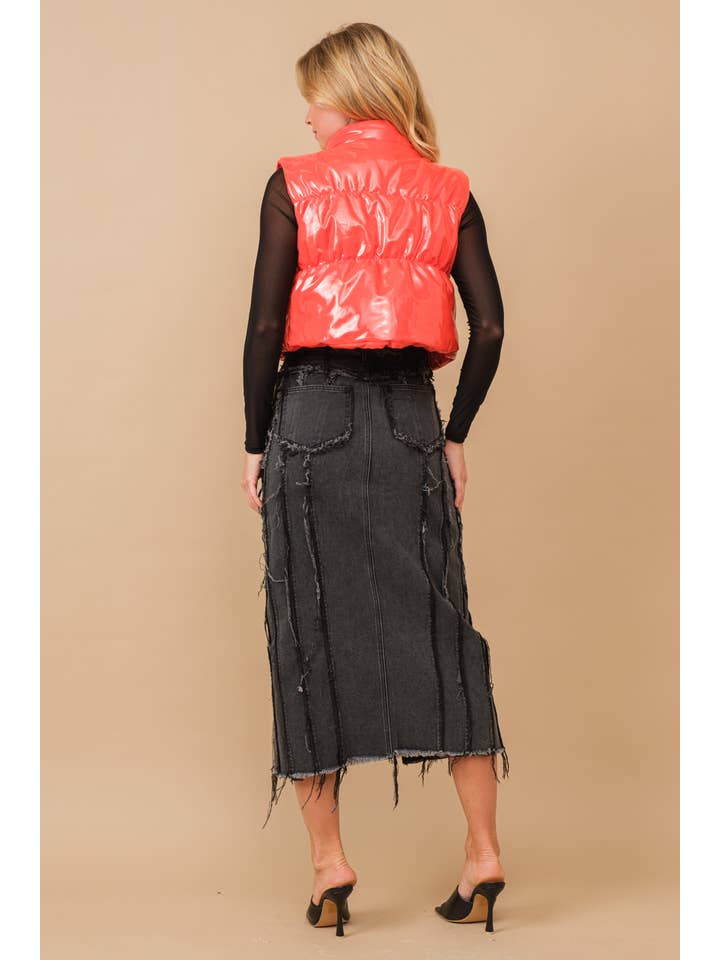 Blue B - Wholesale Outerwear Vest - Women's - 22656J - Gloss Shiny PU Quilted Puffer Zip Up Crop Vest53