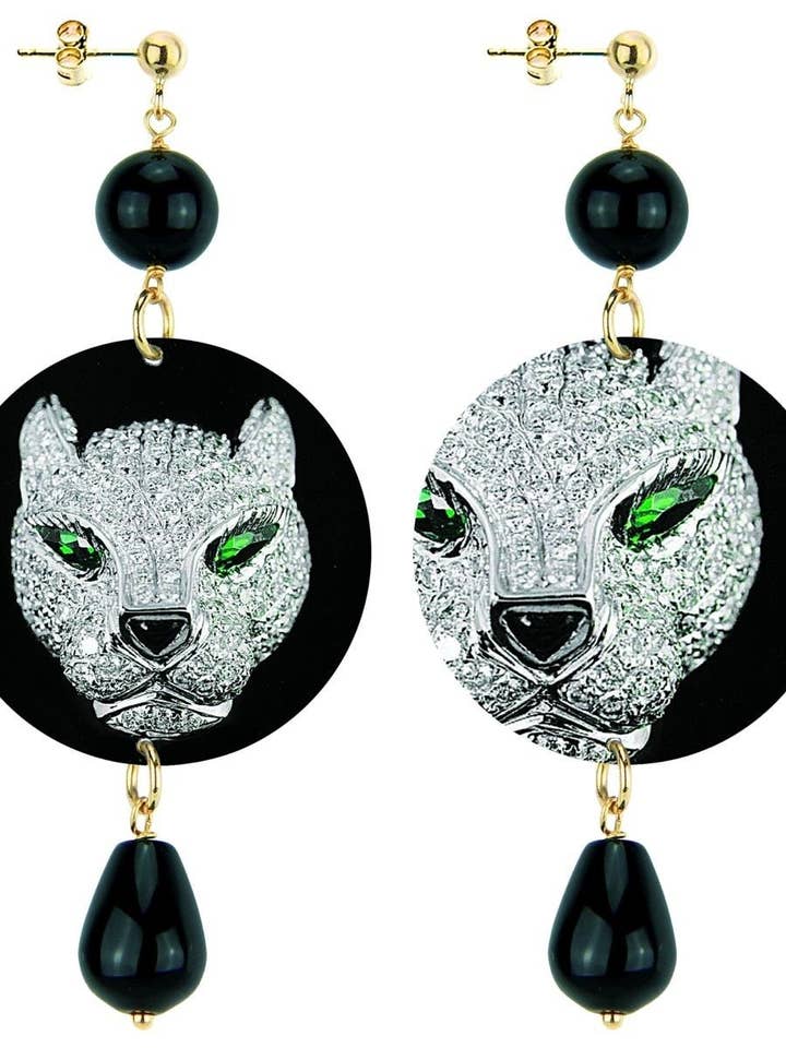 Women's earrings with puma head jewel made in Italy for wholesale by Lebole Maison