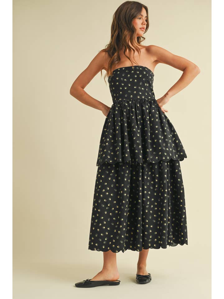 Klesis - Wholesale Dress - Women's - ID9056 FLORAL PRINT STRAPLESS TIERED MIDI DRESS