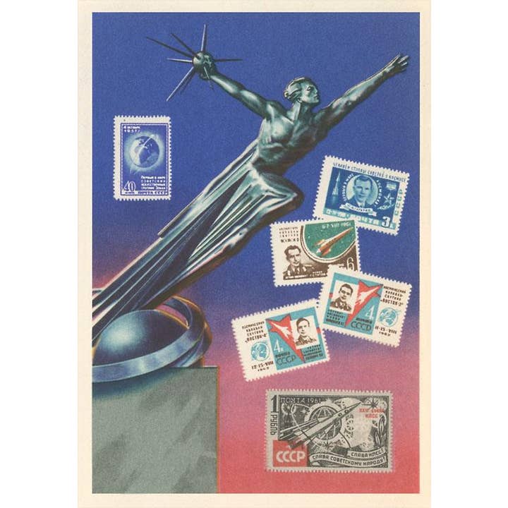 Found Image Press - Wholesale Magnet - Magnet FG-453 Soviet Statue and Stamps