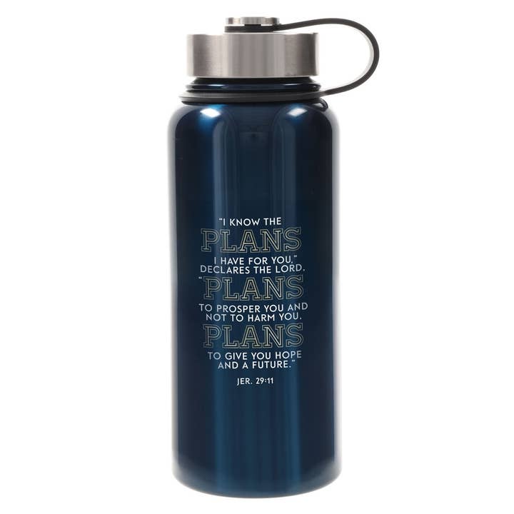 Water Bottle SS Blue Grad Plans Jer. 29:11 for wholesale by Christian Art Gifts