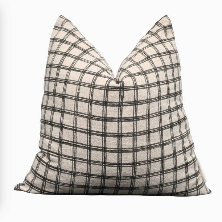 Striped Beige Linen Pillow Cover – Black and White Throw for wholesale by RuffledThread