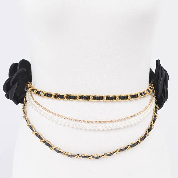 Two Flowers Multi Layered Chain Belt for wholesale by 3AM BY H&D ACCESSORIES
