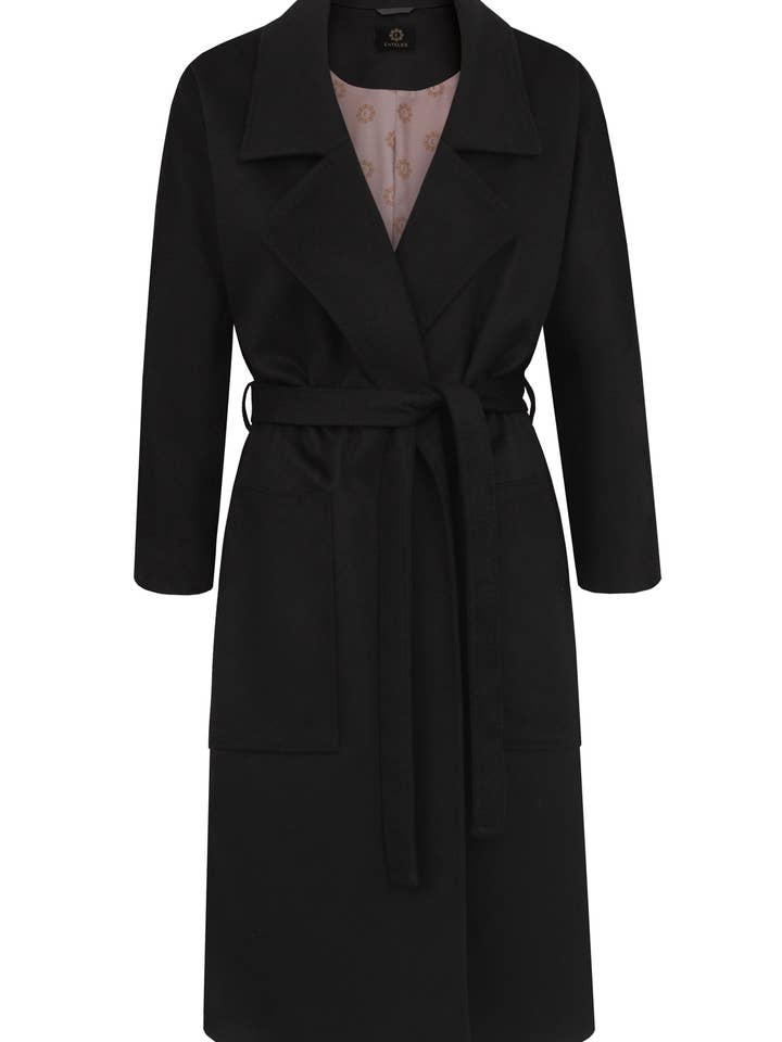 Cappotto nero oversize in cashmere per la vendita all'ingrosso da parte di Entelier