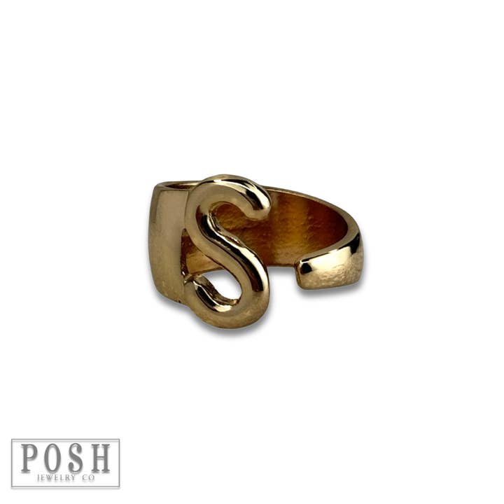 Gold Bubble letter monogram initial ring for wholesale on Faire14