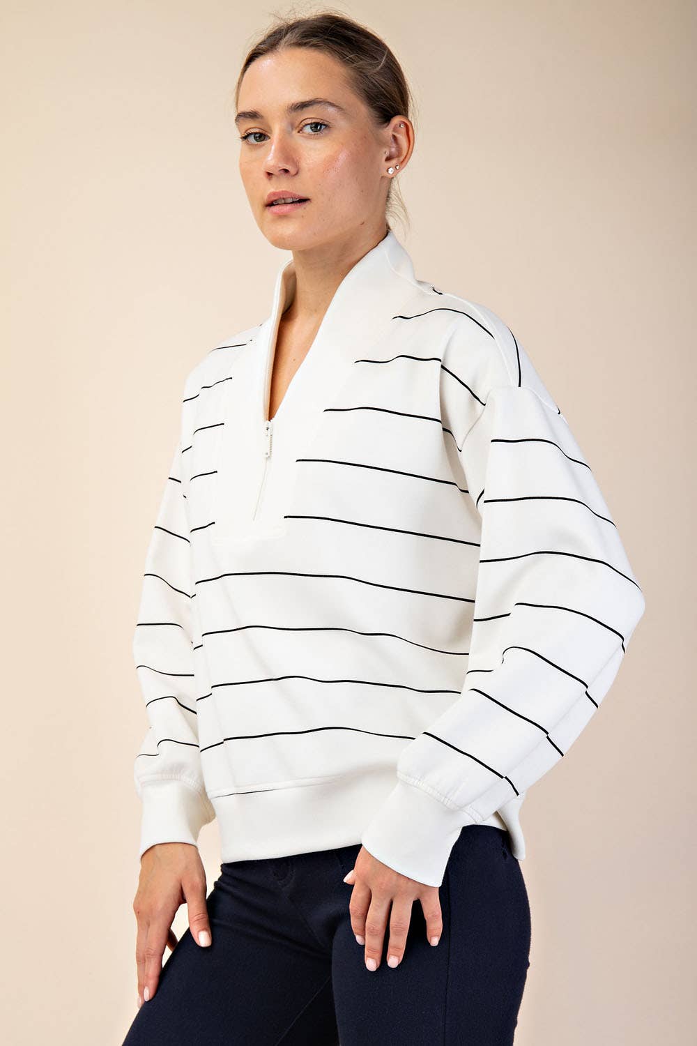 Rae Mode - Wholesale Jacket - Women's - MODAL SCUBA STRIPE V-NECK JACKET5