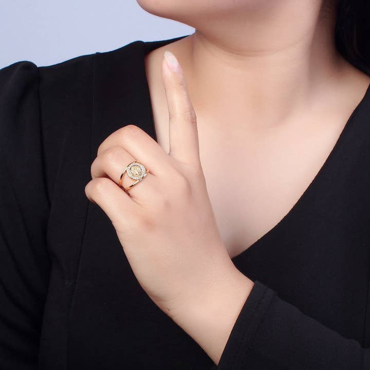Aim Eternal - Wholesale Cocktail/Statement Ring - Saint Benedict Ring Gold Statement Religious Jewelry Open Adjustable Ring O-746