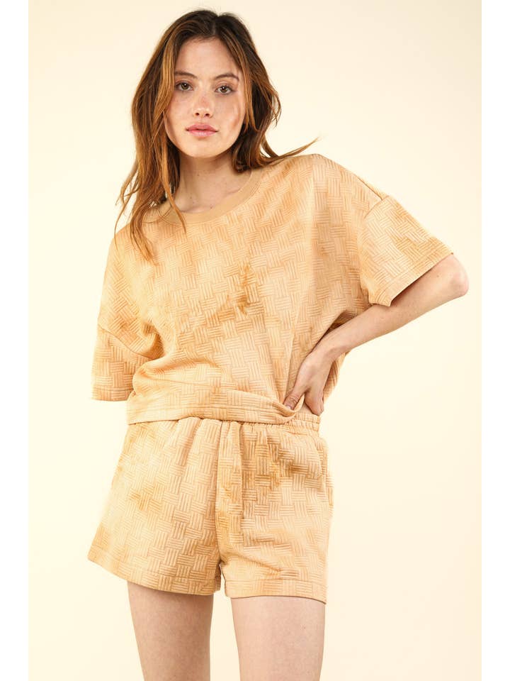 VERY J – Engroshandel Loungesæt - Dame – NT11780SET-Quiltet vasket behagelig striktop og shorts sæt1